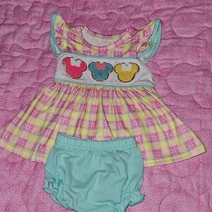 Plaid Diaper Cover Set with Cartoon Motifs